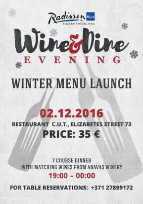 Wine&Dine at Radisson Blu Hotel Elizabete